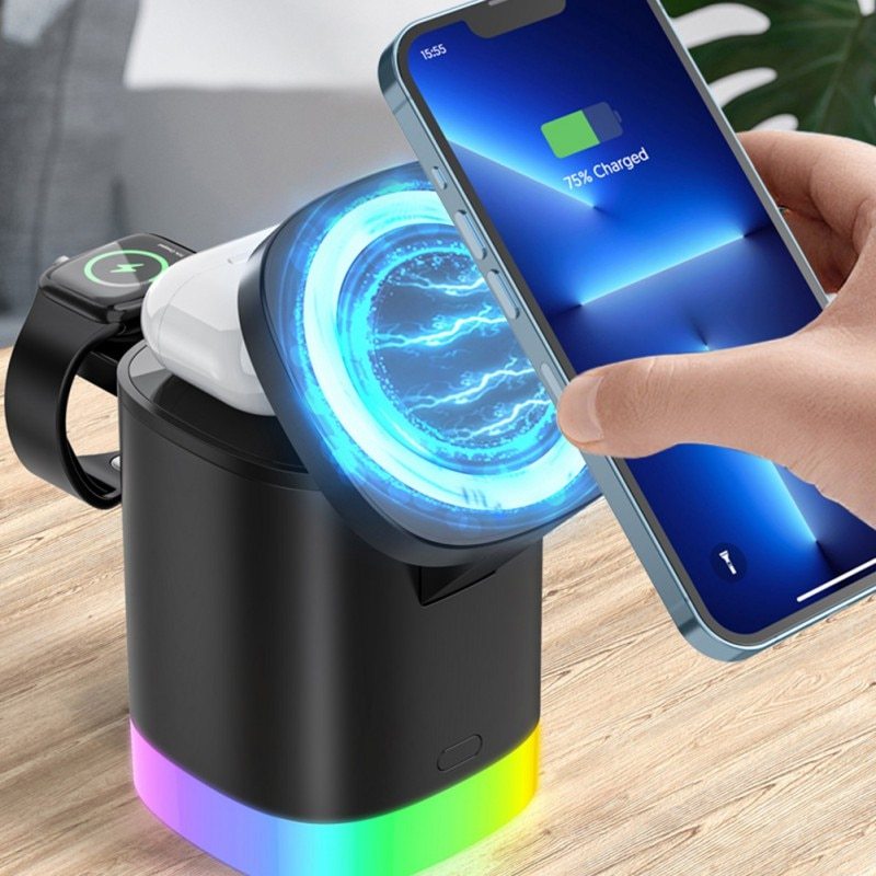 3-in-1 Magnetic Wireless Fast Charger with RGB Ambient Light - Tech Buddy