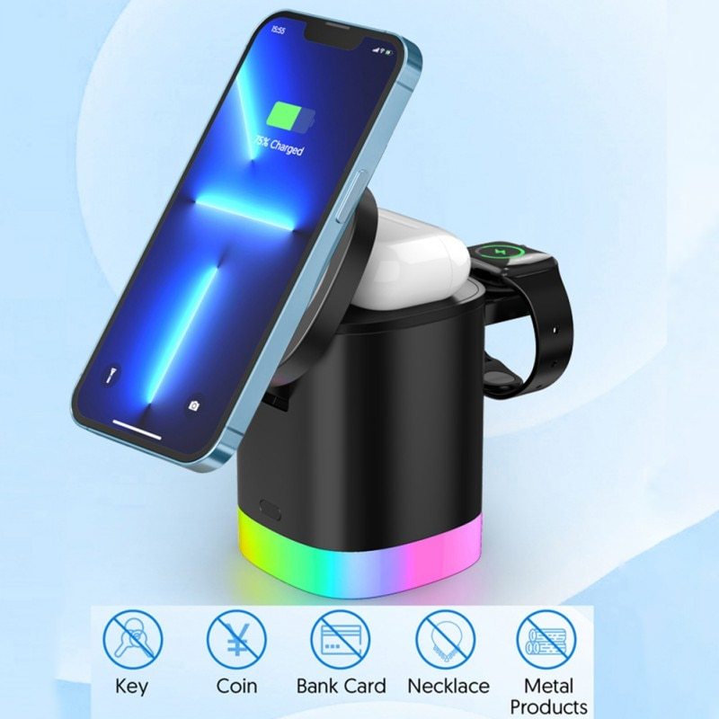 3-in-1 Magnetic Wireless Fast Charger with RGB Ambient Light - Tech Buddy